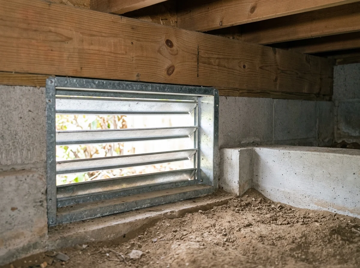 Open foundation vent letting outside air into a crawl space