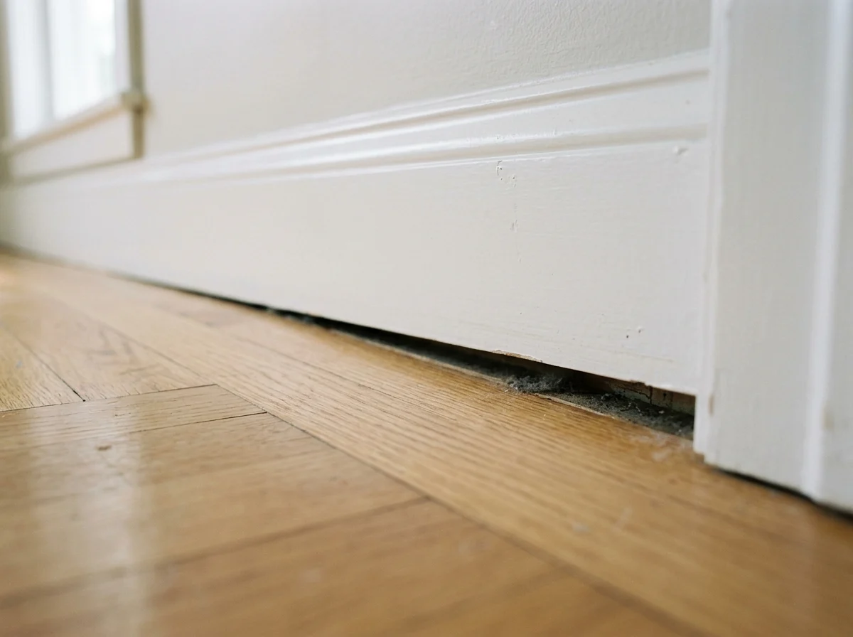 Gap opened between the baseboard and the floor where the floor has dropped